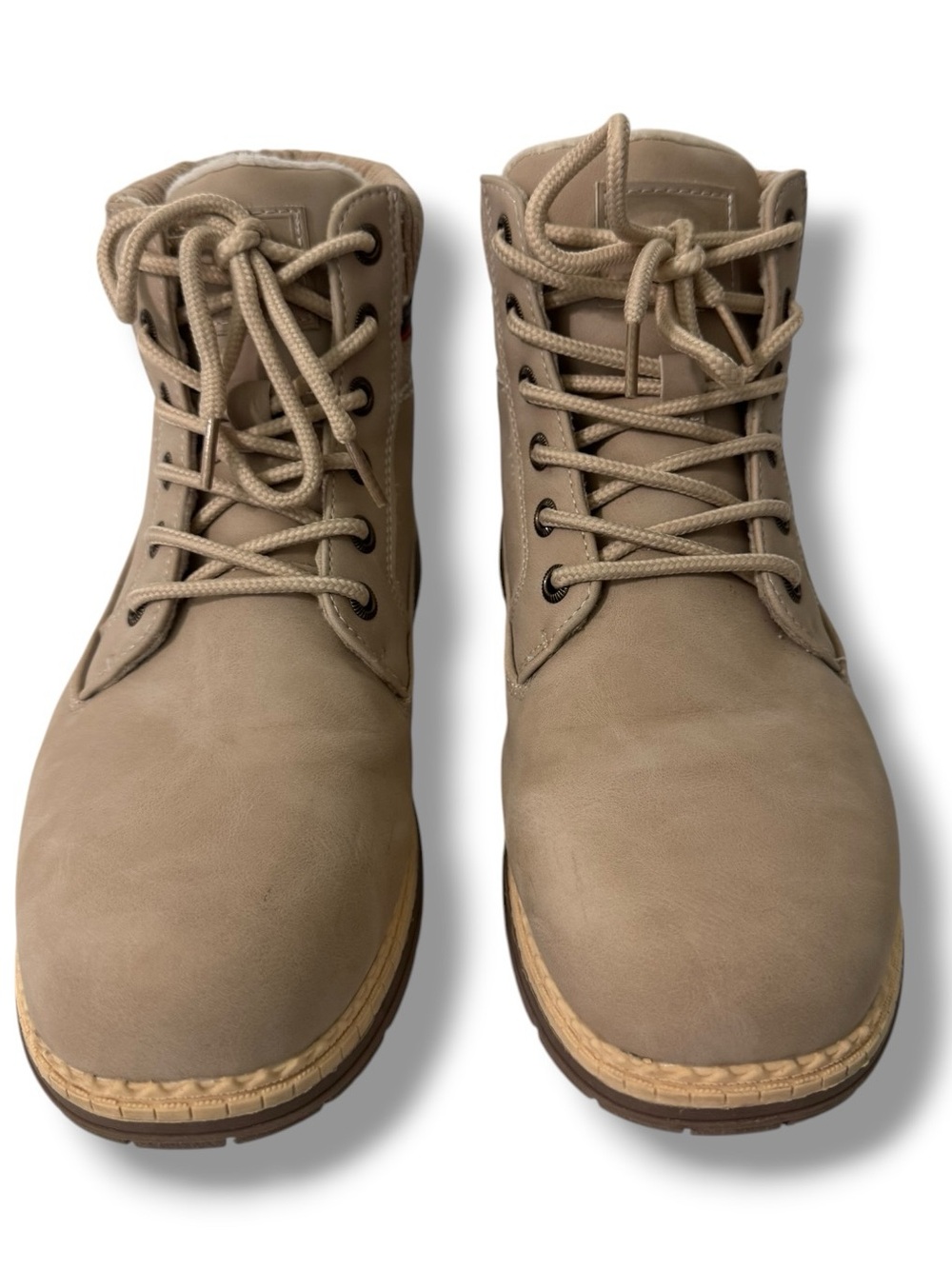 ANJOUFEMME Combat Hiking Boots Women’s 9 Beige Knit Collar Chunky Lug Sole